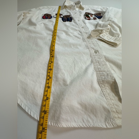 Vintage Gingham Shirt Medium Embroidered Dogs Cotton Androgynous Bulldogs White - Picture 9 of 13